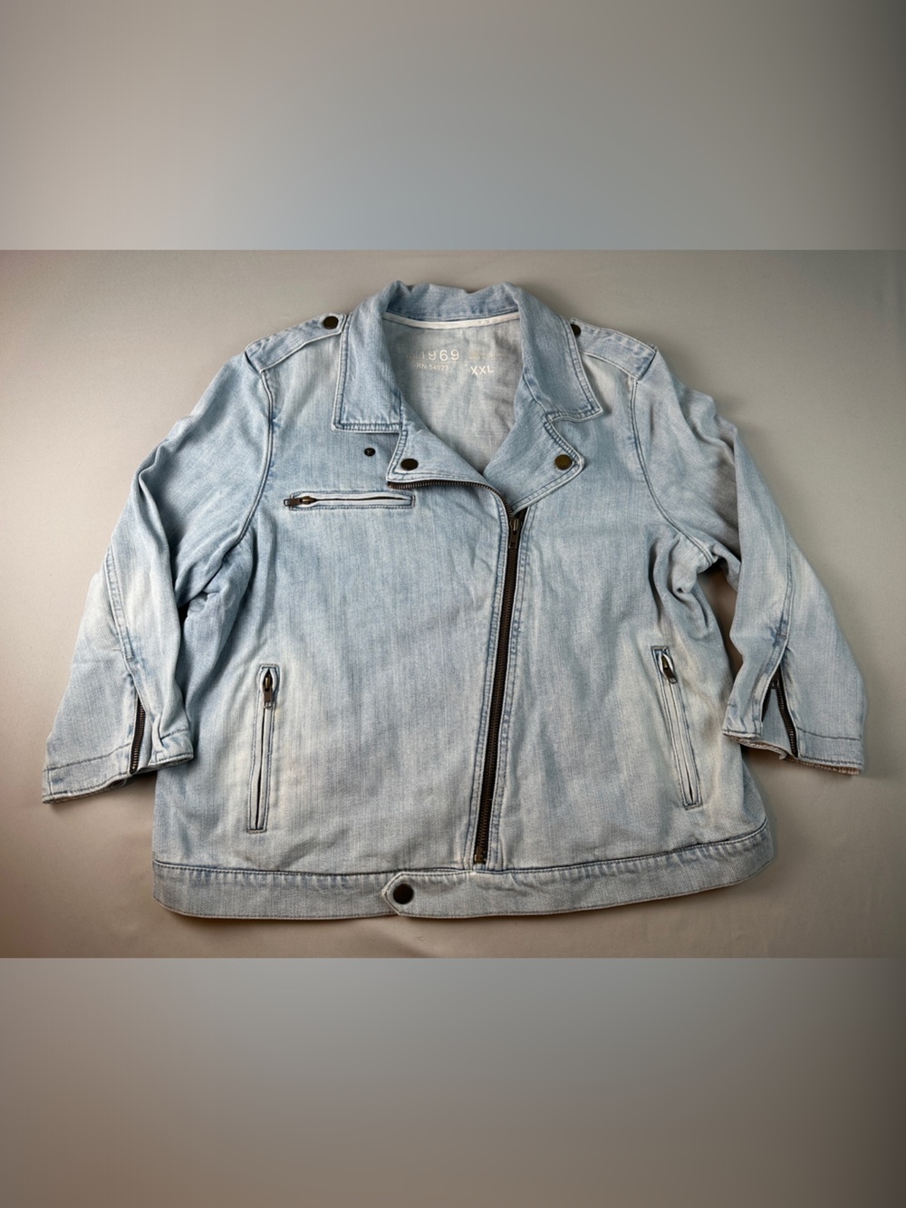 GAP 1969 Light Blue Denim Jean Jacket Coat Full Side Zip XXL